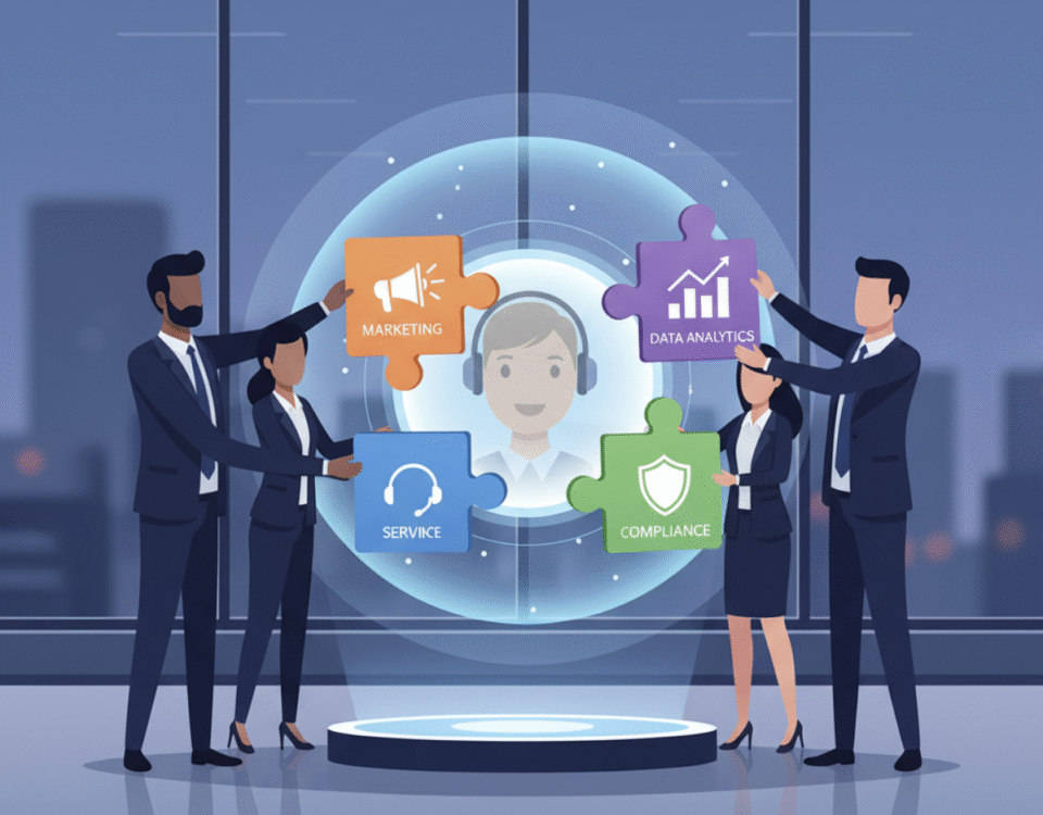 A business team building a custom GPT AI persona by integrating different company functions like marketing and customer service