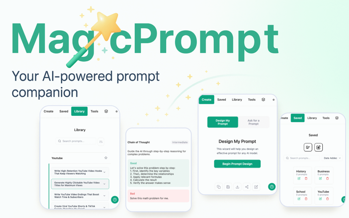Chrome extension interface showing AI prompt generator template | Chrome extensions for AI productivity