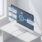 A conceptual diagram showing a multi-modal AI interface with four input panels for text, an image of a thermostat, audio, and video, processing into a single text output.