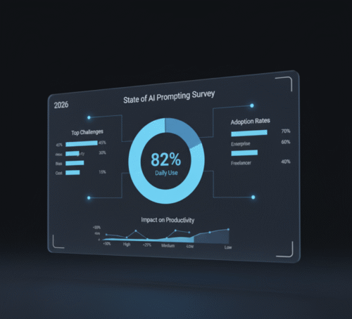 A data dashboard visualizing the key findings from the 2026 State of AI Prompting survey of 10,000 professionals