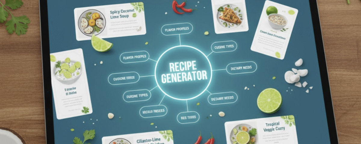 A digital brainstorming board where AI generates recipe ideas around a set of ingredients.