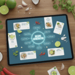 A digital brainstorming board where AI generates recipe ideas around a set of ingredients.