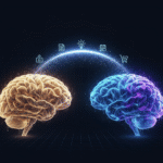 A metaphor showing the connection between a human brain and an AI-powered digital second brain.