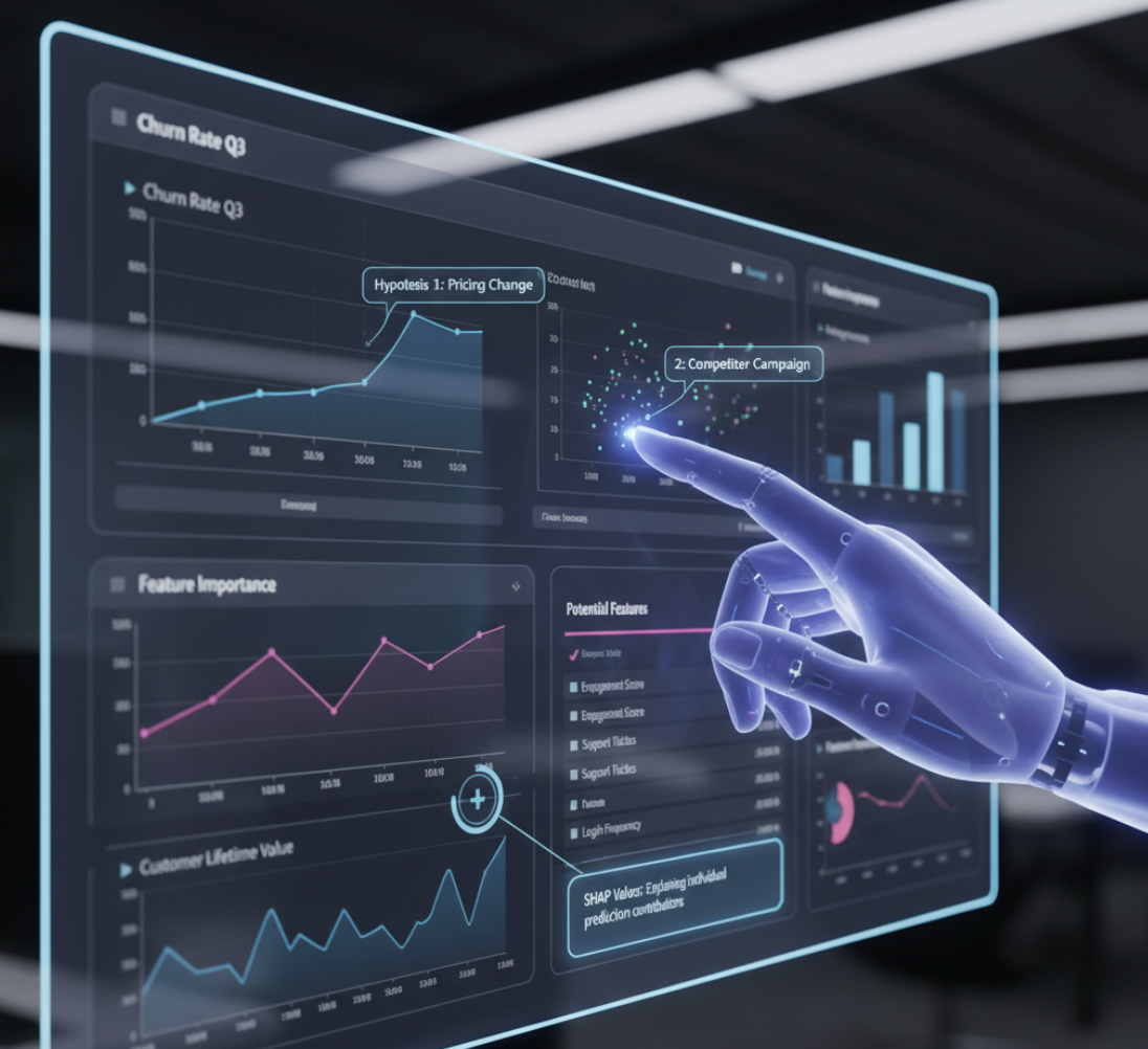 AI co-pilot identifying insights and anomalies in a data visualization dashboard