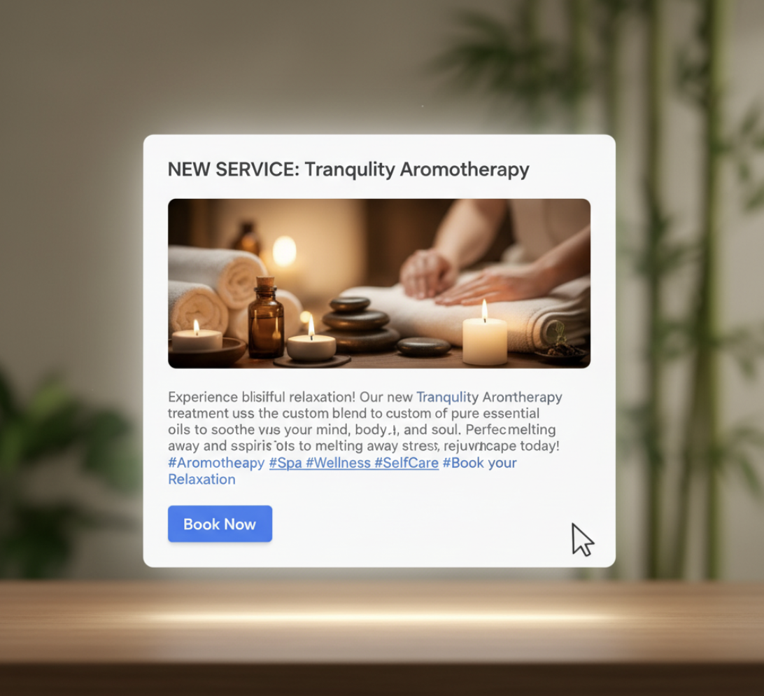 AI-generated Google Business Post example for local cafe promotion