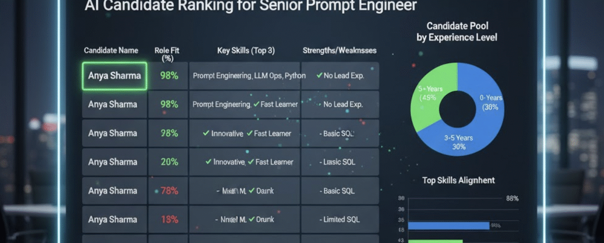 An AI-generated dashboard ranking job candidates in a clear, structured table.