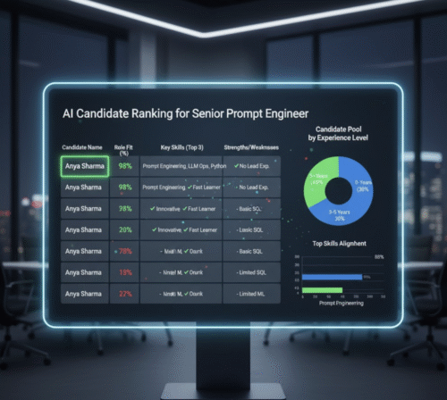 An AI-generated dashboard ranking job candidates in a clear, structured table.