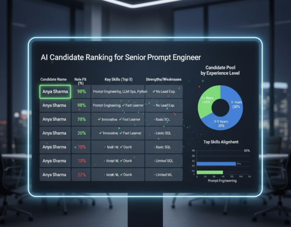 An AI-generated dashboard ranking job candidates in a clear, structured table.