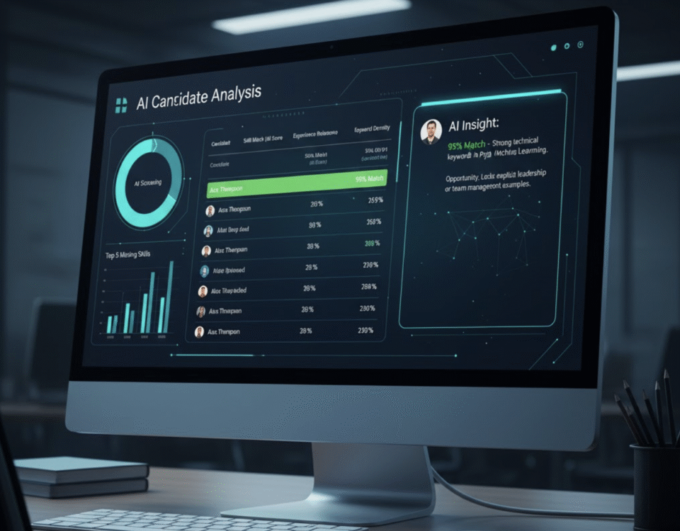 An AI recruitment dashboard analyzing and scoring candidate resumes.