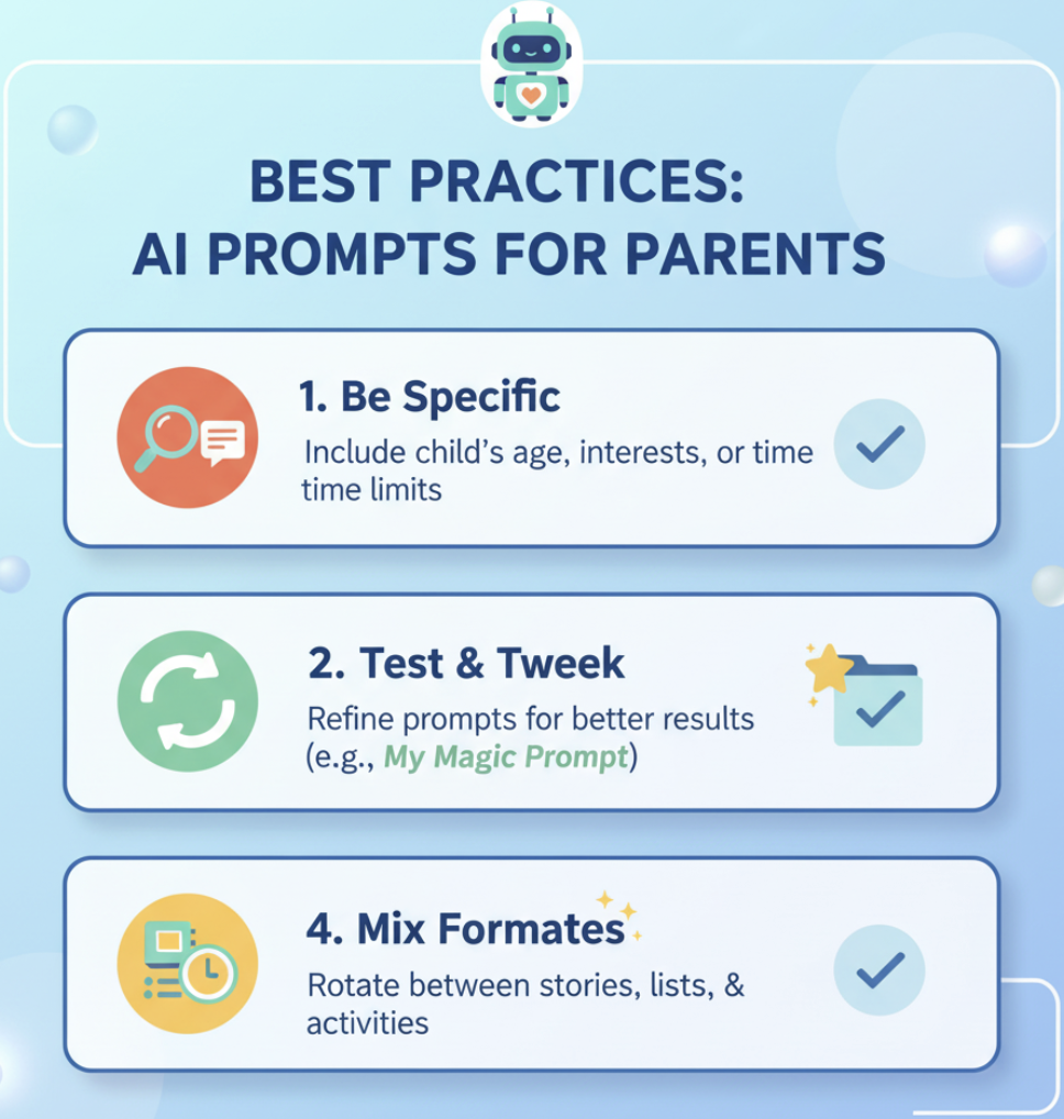 Checklist of best practices for parents using AI prompts