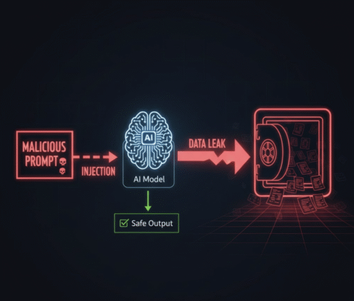 Diagram illustrating the flow of a prompt injection attack leading to a data leak