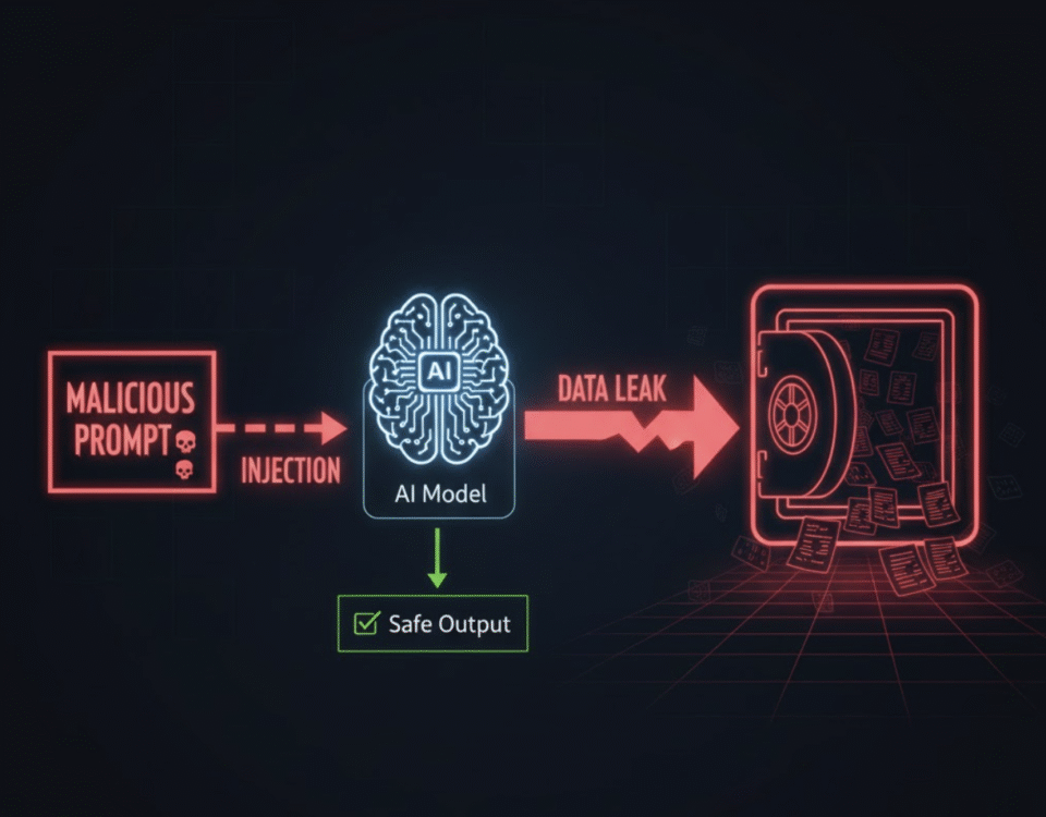 Diagram illustrating the flow of a prompt injection attack leading to a data leak