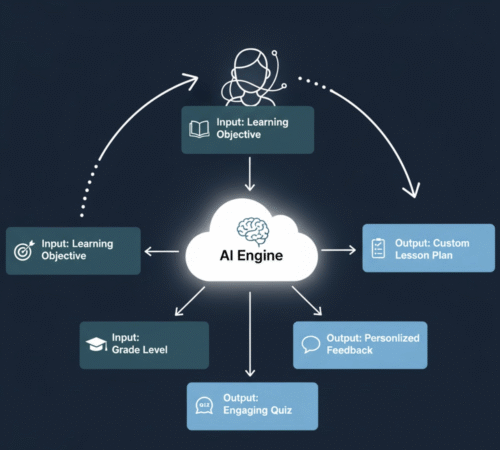 Diagram of the AI workflow for teachers, from input to output