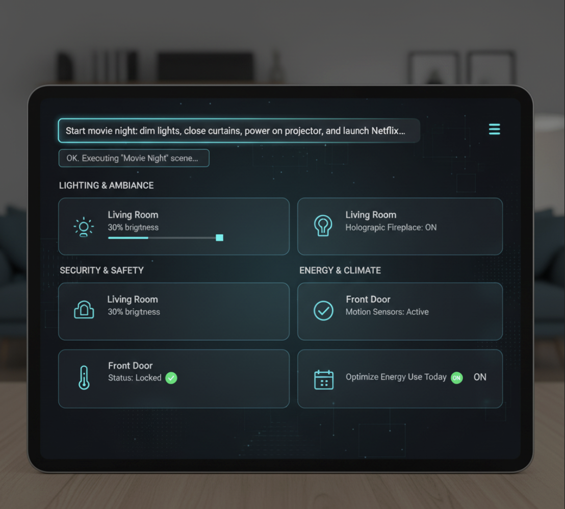 Example AI smart home prompt interface controlling IoT devices
