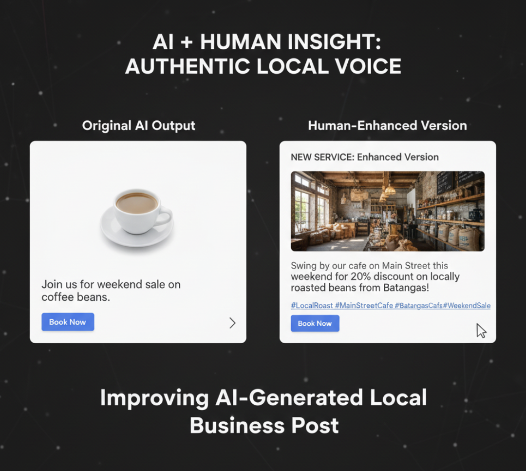 Example of improving AI-generated local business post with personal touch