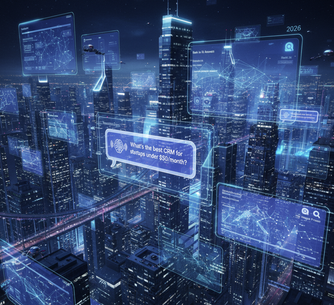 Futuristic visualization of AI-powered search in 2026