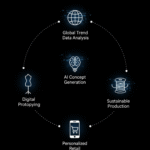 Infographic of the AI fashion design pipeline, from trend analysis to production