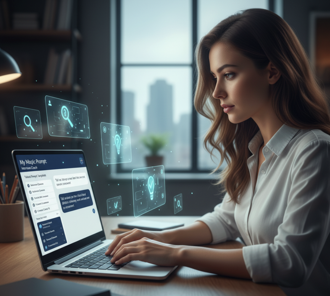 Job seeker using AI prompt tool to prepare for interview questions