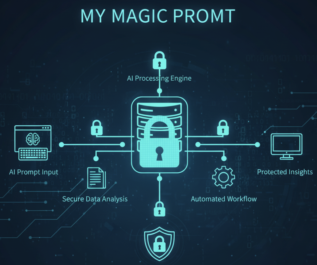 Secure AI prompt workflow protected by data lock icons
