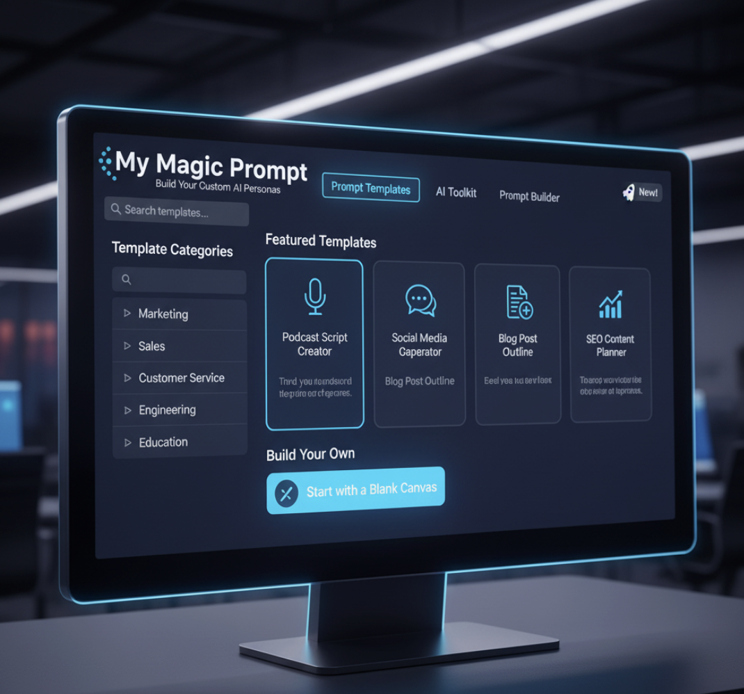 User interface of My Magic Prompt showing prompt templates for building custom GPTs.