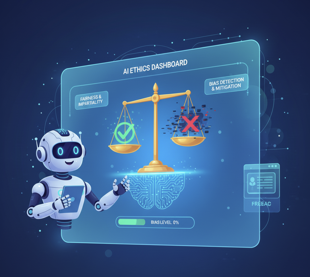 AI ethics balance scale representing fairness and bias detection