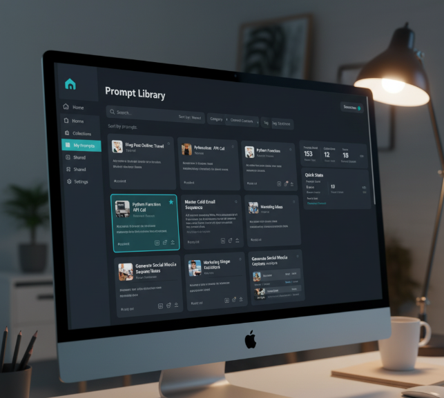 Prompt management dashboard with saved AI prompts