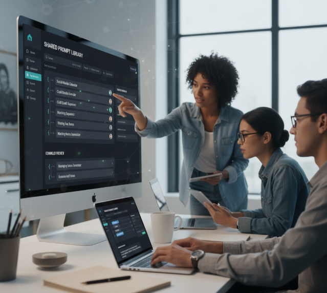 Team collaborating on AI prompts using a shared library interface